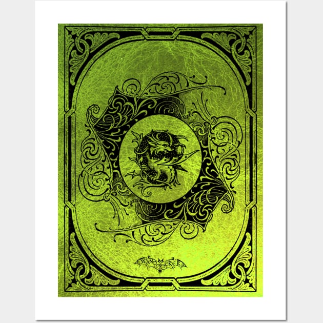 Ornate Dragon Mythical Creature - pagan, mystical beast, witch, wicca, acid green Wall Art by Wanderer Bat